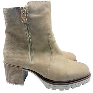 Rieker Ankle Boots Womens 39 Tan Excellent Faux Fur Lined Lug Sole Block Heel